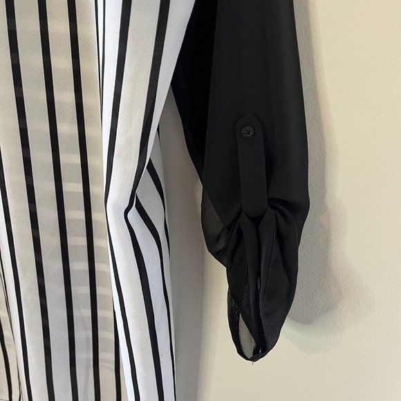 Maurices Semi Sheer Top Black White Stripe Blouse Size Medium - Picture 6 of 6